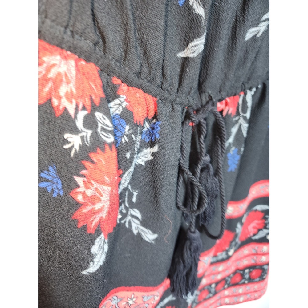 Forever 21 Romper Womens 1X Black Red Floral Off Shoulder Boho Tassel 3/4 Sleeve - Picture 5 of 10